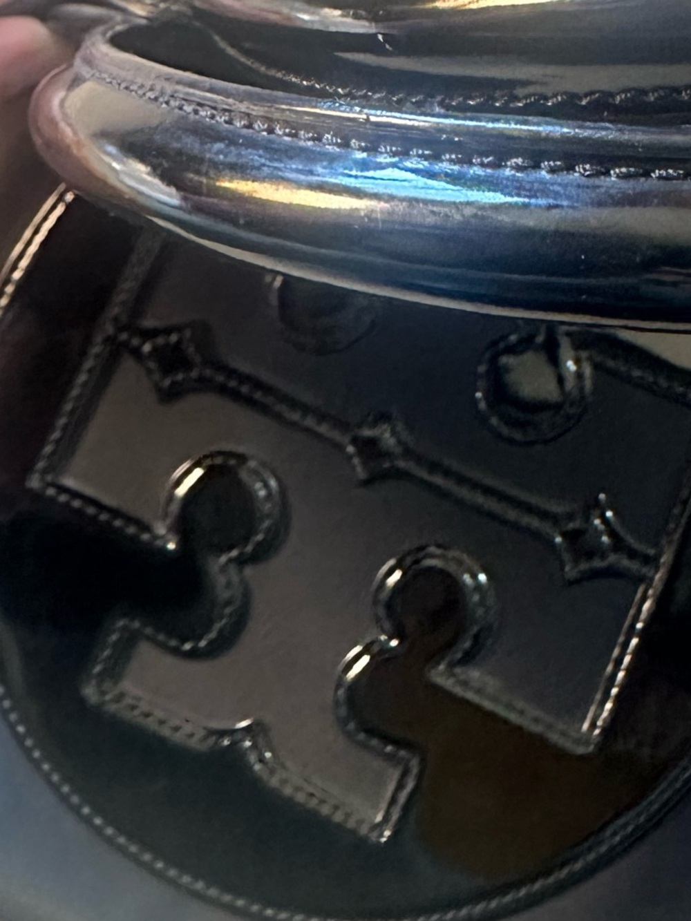 Tory Burch Ella Nylon Medium Patent Leather Logo Black Tote Purse Bag - Picture 7 of 14